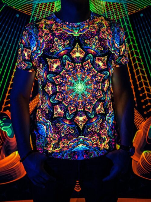 Goa Trance Rave Outfit Master of Portals, UV Psychedelic Festival T-Shirt - Image 1