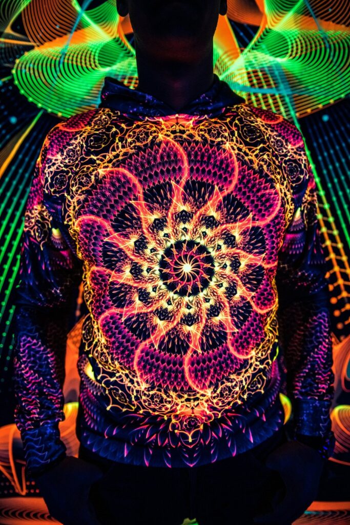 Psychedelic Festival Clothes Agni, UV Rave Outfit, Full Print Hoodie