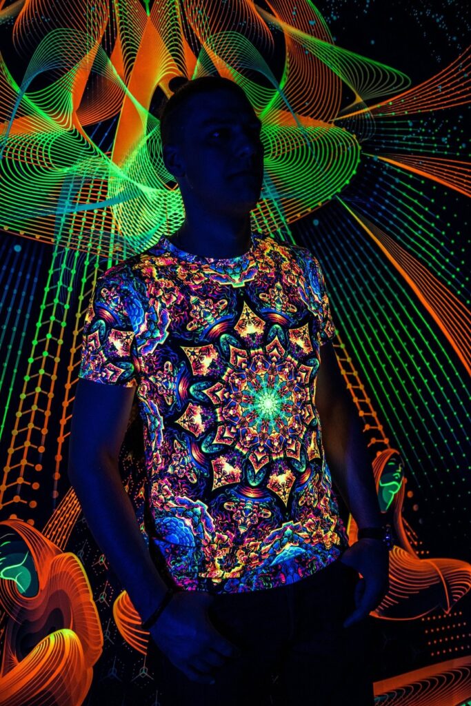 Goa Trance Rave Outfit Master of Portals, UV Psychedelic Festival T-Shirt