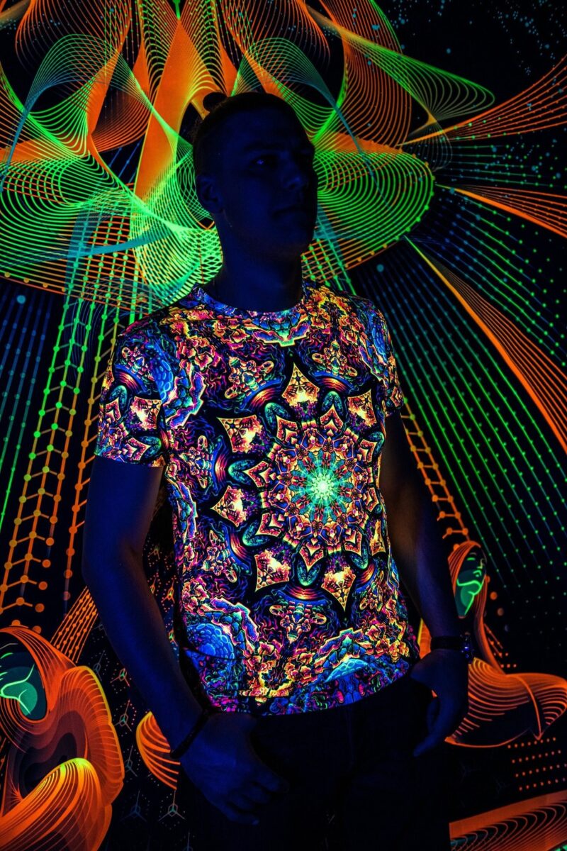 Goa Trance Rave Outfit Master of Portals, UV Psychedelic Festival T-Shirt - Image 2