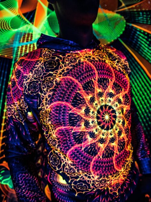 Psychedelic Festival Clothes Agni, UV Rave Outfit, Full Print Hoodie - Image 2