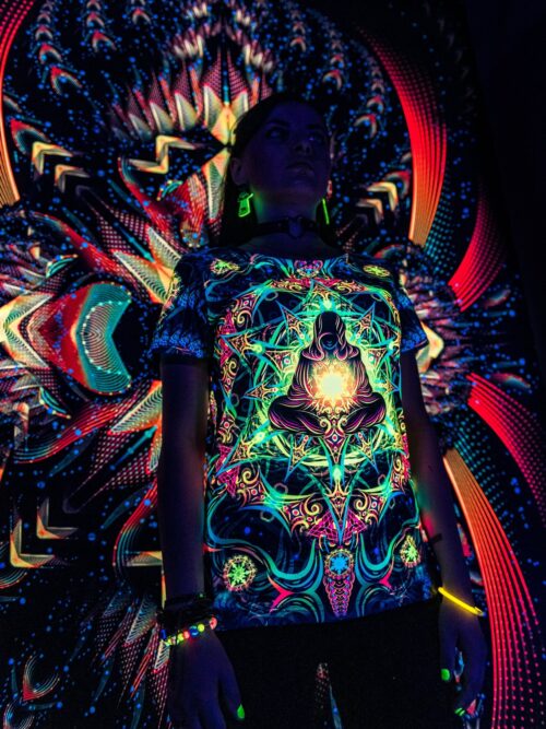 Psychedelic Festival Clothes Reincarnation 2.0, UV Rave Outfit, Full Print T-Shirt - Image 2