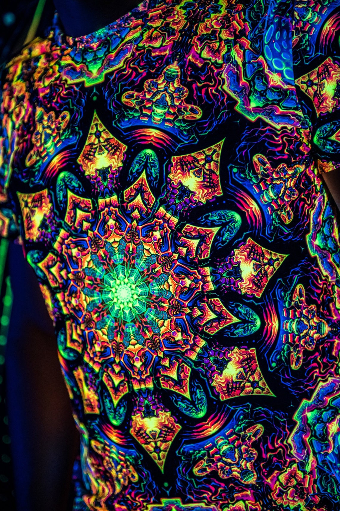 Goa Trance Rave Outfit Master of Portals, UV Psychedelic Festival T-Shirt - Image 3