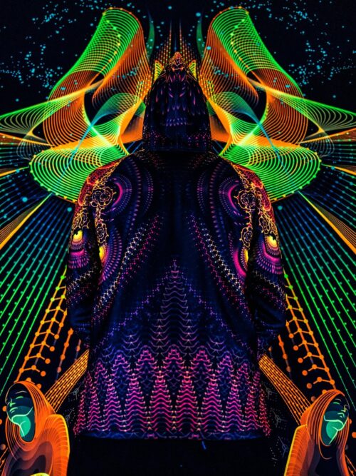 Psychedelic Festival Clothes Agni, UV Rave Outfit, Full Print Hoodie - Image 3