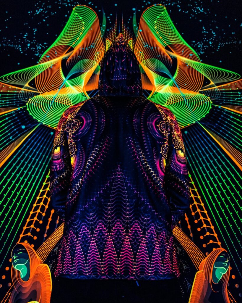 Psychedelic Festival Clothes Agni, UV Rave Outfit, Full Print Hoodie