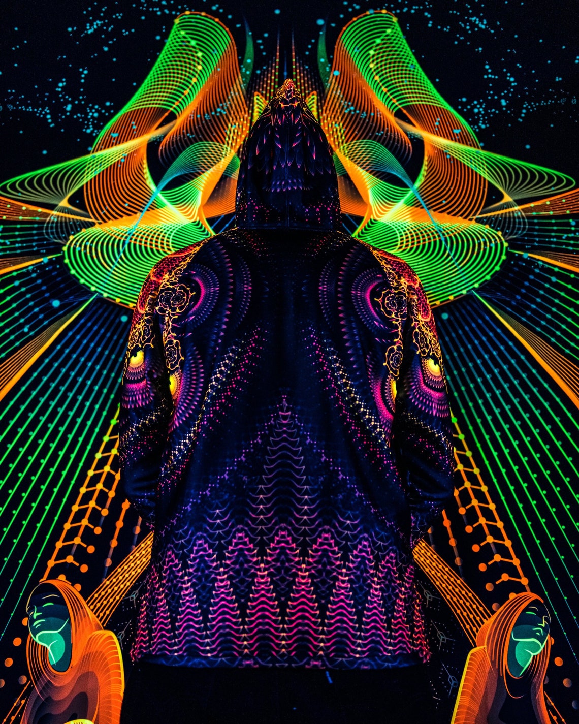 Psychedelic Festival Clothes Agni, UV Rave Outfit, Full Print Hoodie - Image 3
