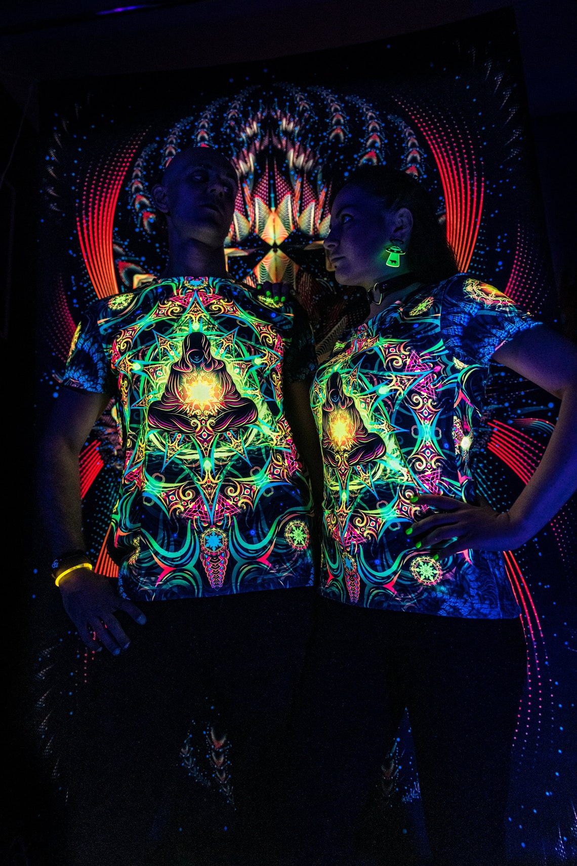 Psychedelic Festival Clothes Reincarnation 2.0, UV Rave Outfit, Full Print T-Shirt - Image 3