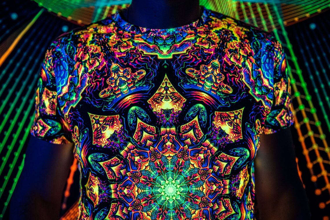 Goa Trance Rave Outfit Master of Portals, UV Psychedelic Festival T-Shirt - Image 4