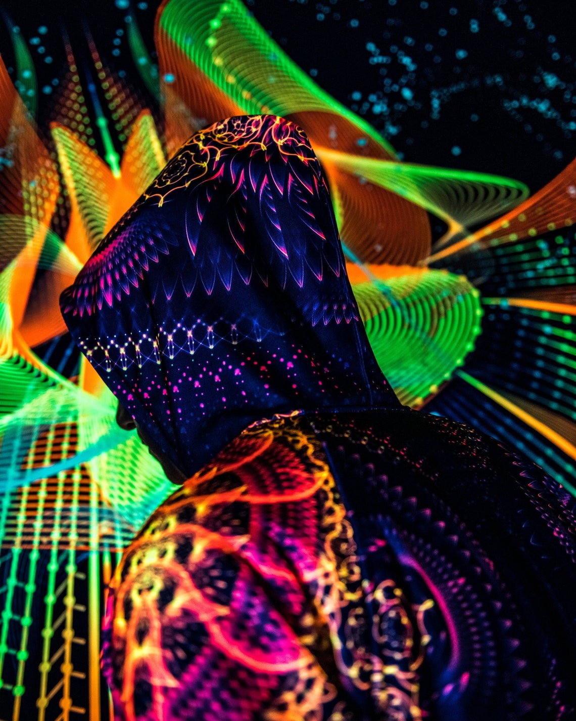 Psychedelic Festival Clothes Agni, UV Rave Outfit, Full Print Hoodie - Image 5