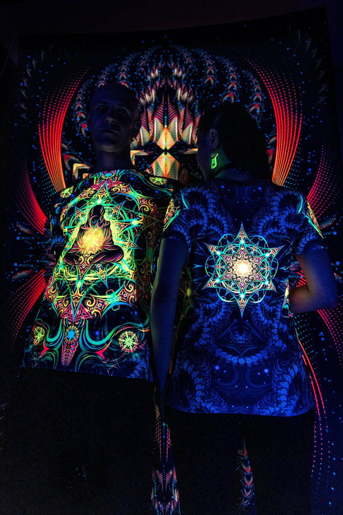 Psychedelic Festival Clothes Reincarnation 2.0, UV Rave Outfit, Full Print T-Shirt - Image 4