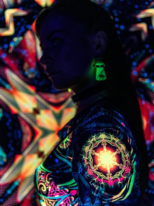 Psychedelic Festival Clothes Reincarnation 2.0, UV Rave Outfit, Full Print T-Shirt - Image 8