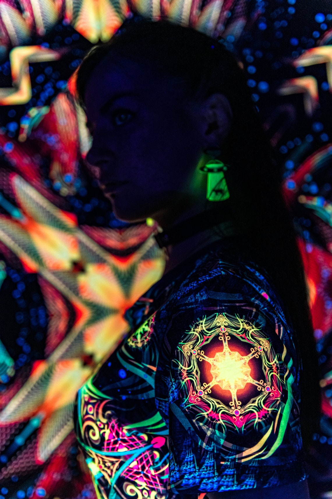 Psychedelic Festival Clothes Reincarnation 2.0, UV Rave Outfit, Full Print T-Shirt - Image 8