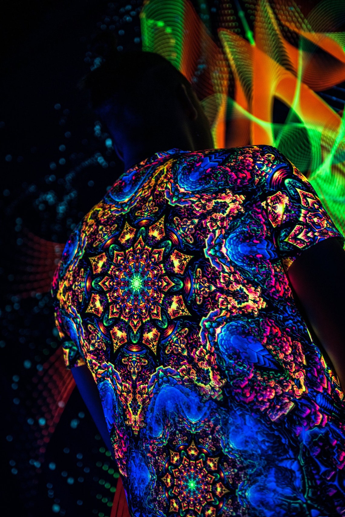 Goa Trance Rave Outfit Master of Portals, UV Psychedelic Festival T-Shirt - Image 7