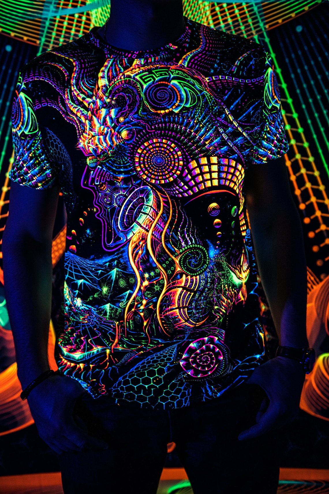 UV Rave Clothing Fluororunner, Festival Outfit, Psychedelic Full Print - Image 1