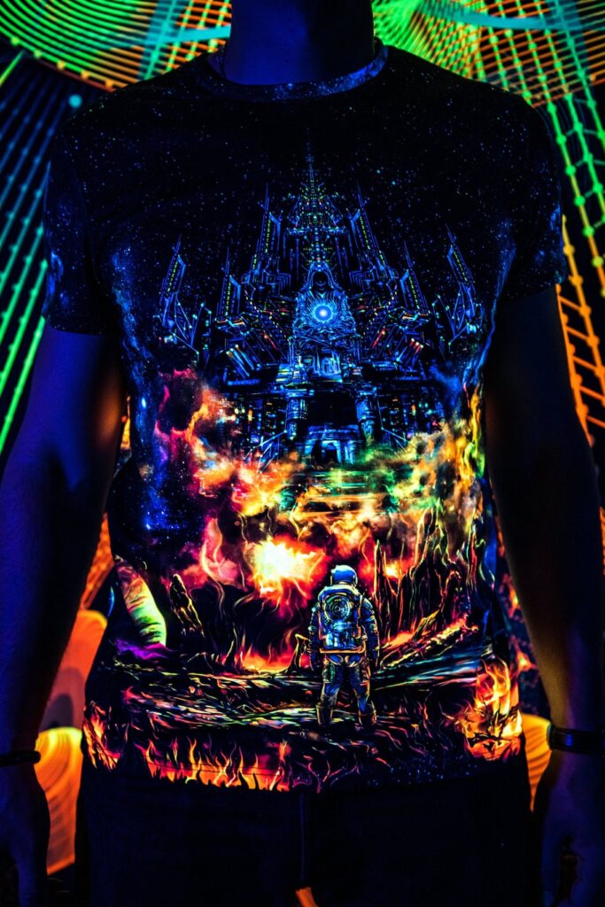 Rave T-Shirt Lost Astronaut, UV Active Psychedelic Festival Clothing