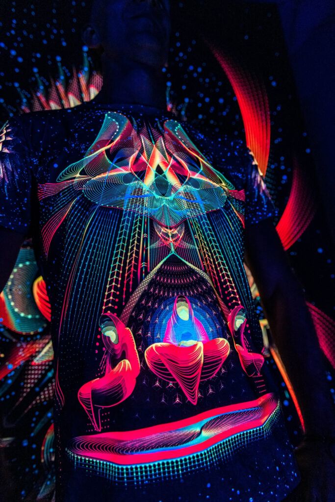 Goa Rave Outfit Star Temple, Psychedelic Full Print UV T-Shirt