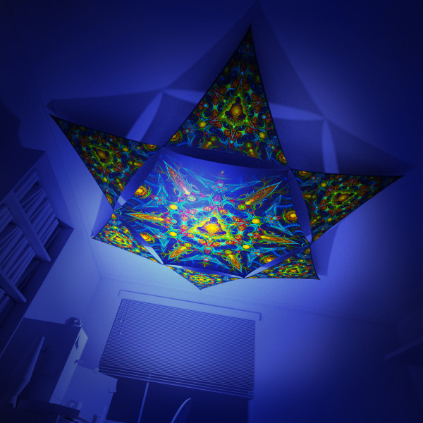 Reincarnation 2 Hexagon and 6 Triangles Psychedelic UV-Reactive Canopy Set – Stretchable Print on Lycra
