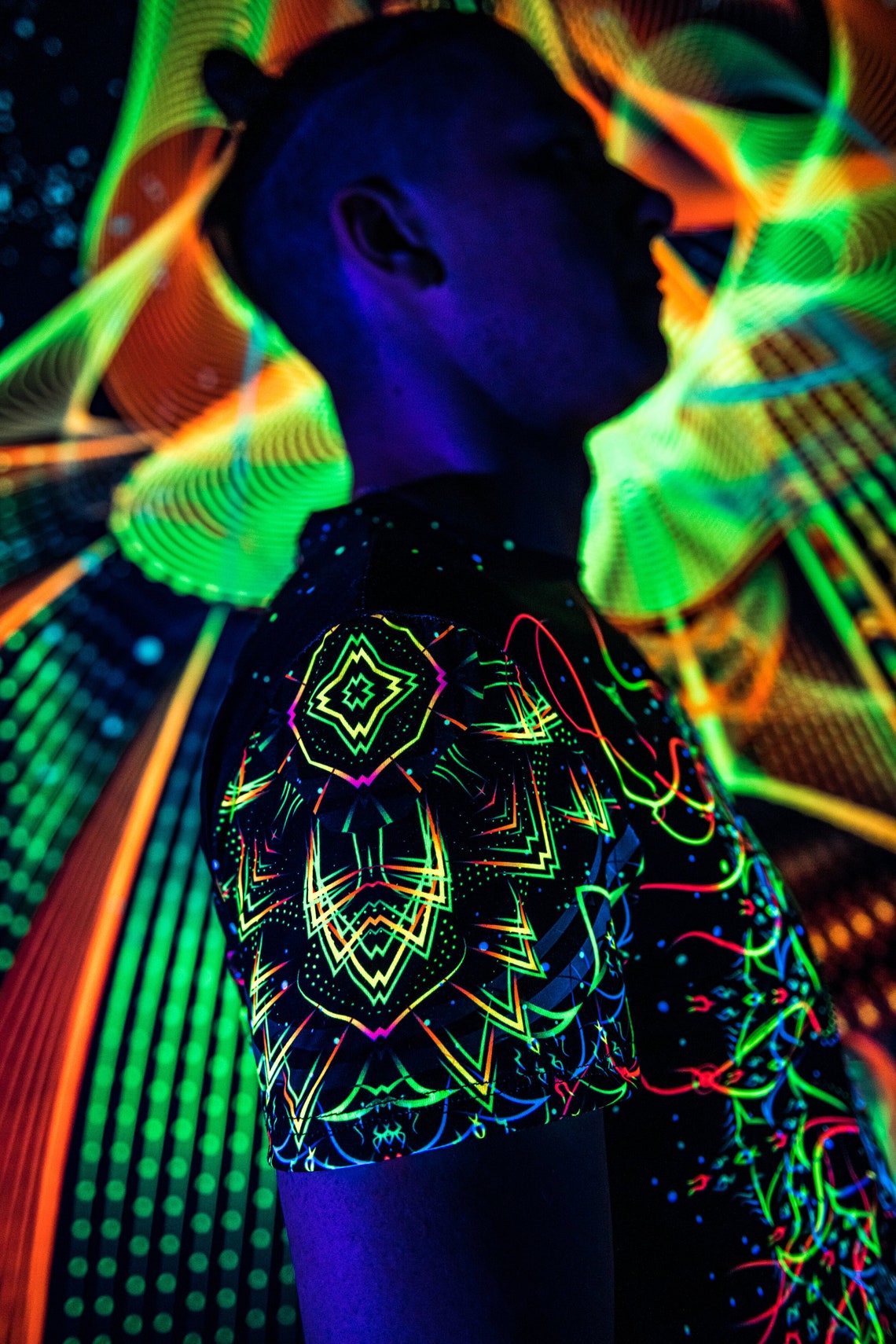 Psychedelic Rave Clothing Master of Portals, UV Active Festival Outfit, Full Print - Image 3