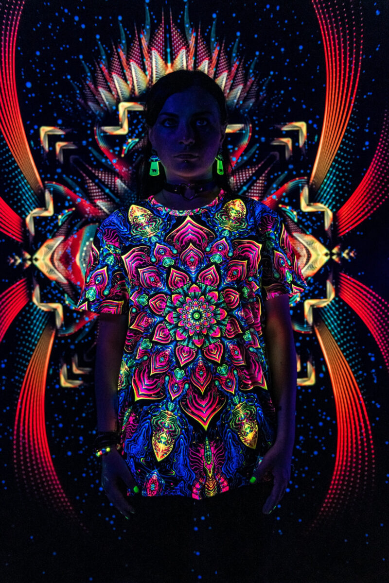 Black t-shirt Impressive Awakening, UV rave outfit, full print - Image 2
