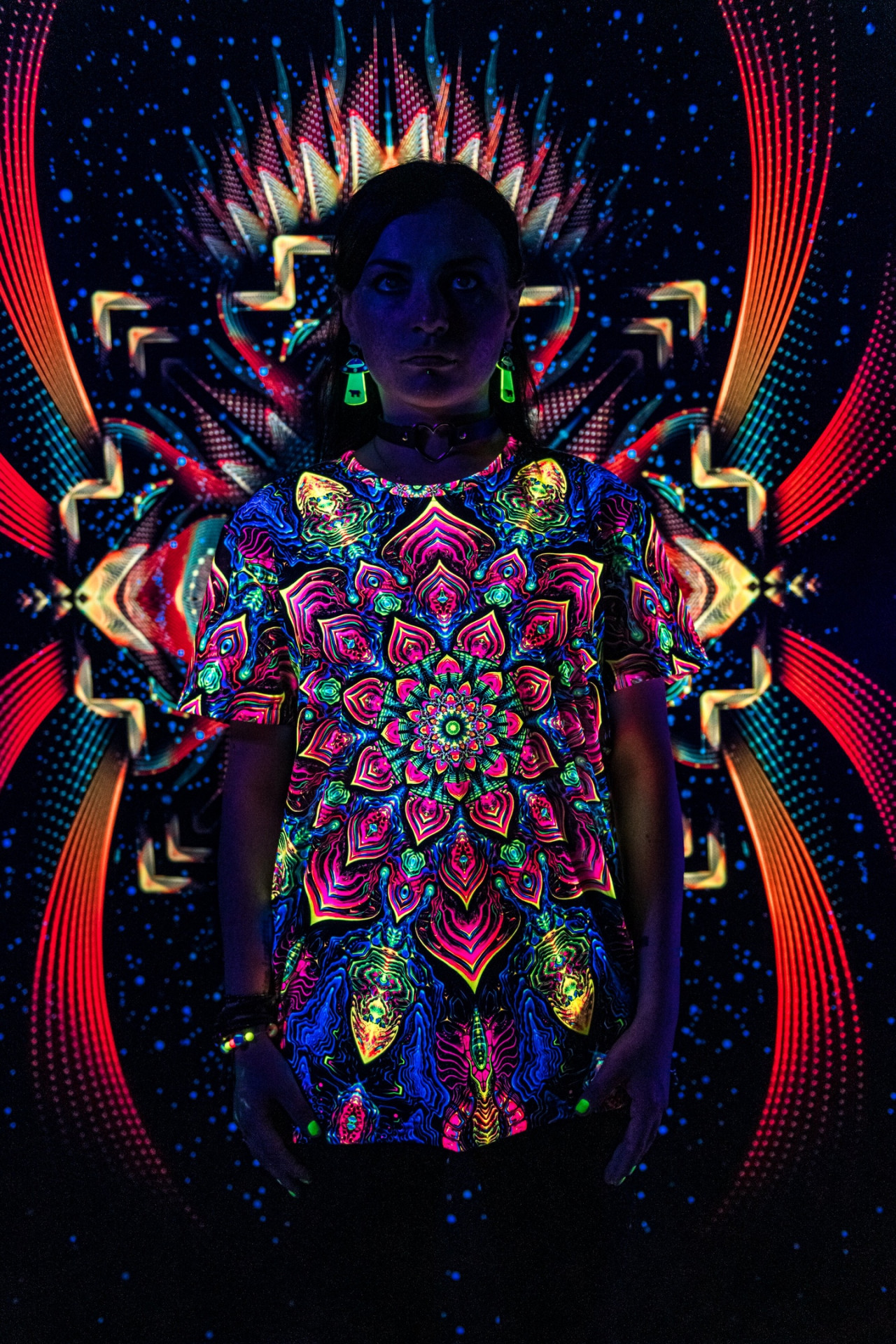 Black t-shirt Impressive Awakening, UV rave outfit, full print - Image 2