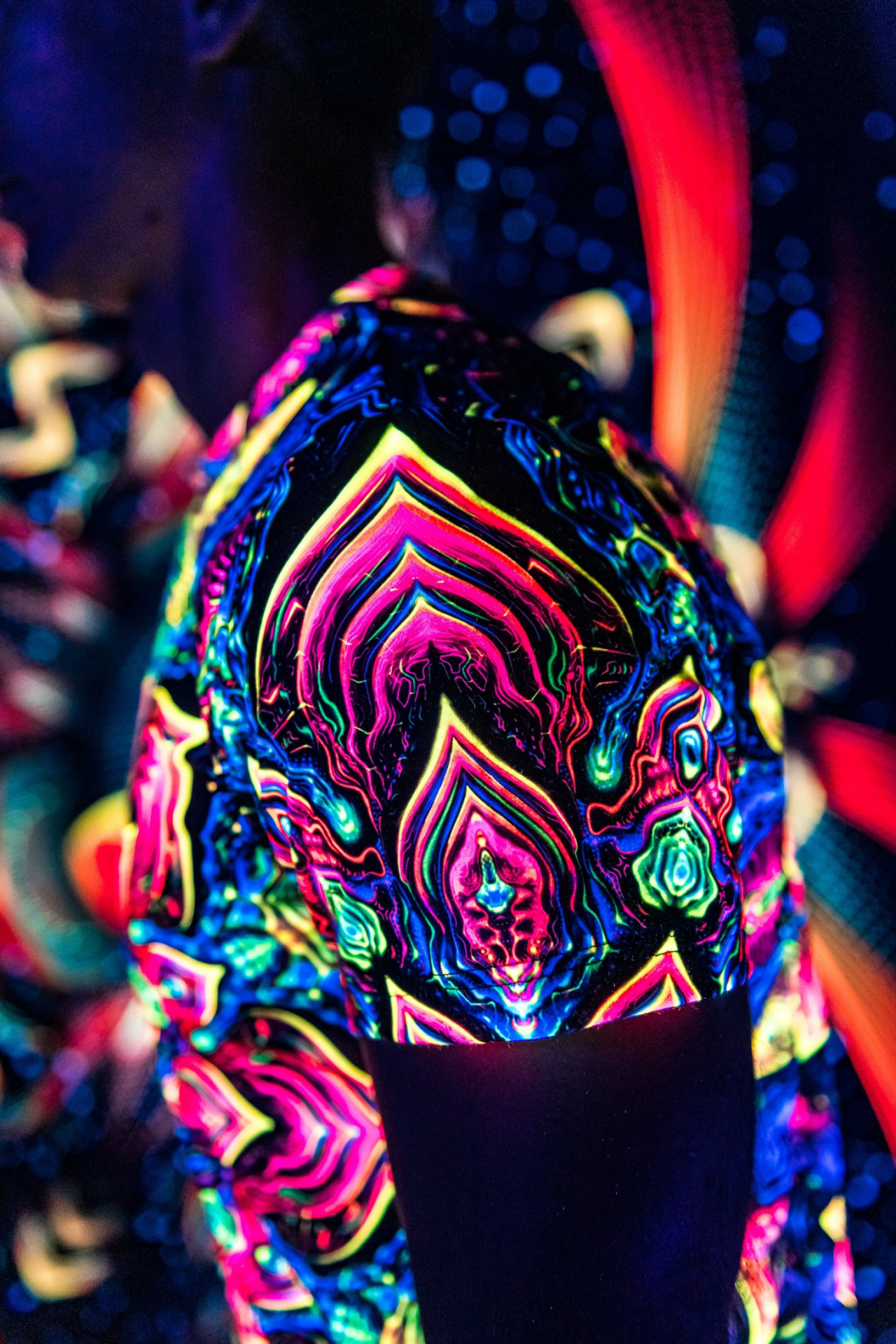 Black t-shirt Impressive Awakening, UV rave outfit, full print - Image 3