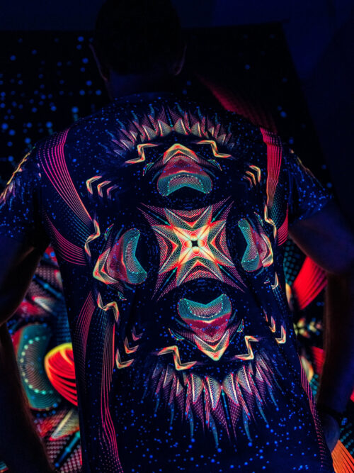Goa Rave Outfit Star Temple, Psychedelic Full Print UV T-Shirt - Image 3