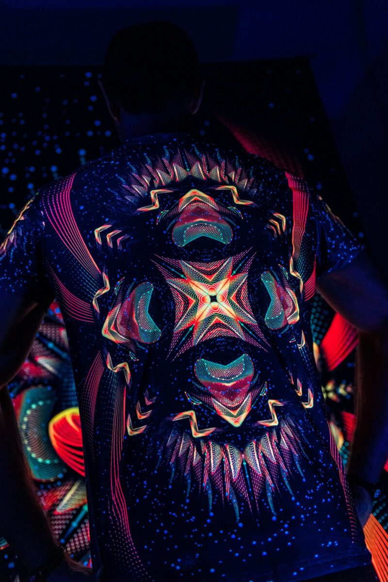 Goa Rave Outfit Star Temple, Psychedelic Full Print UV T-Shirt - Image 3