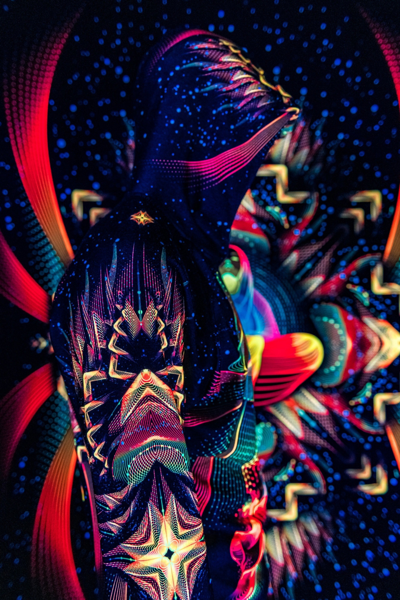 UV Rave T-Shirt Star Temple, Psychedelic Festival Outfit, Full Print Hoodie - Image 3