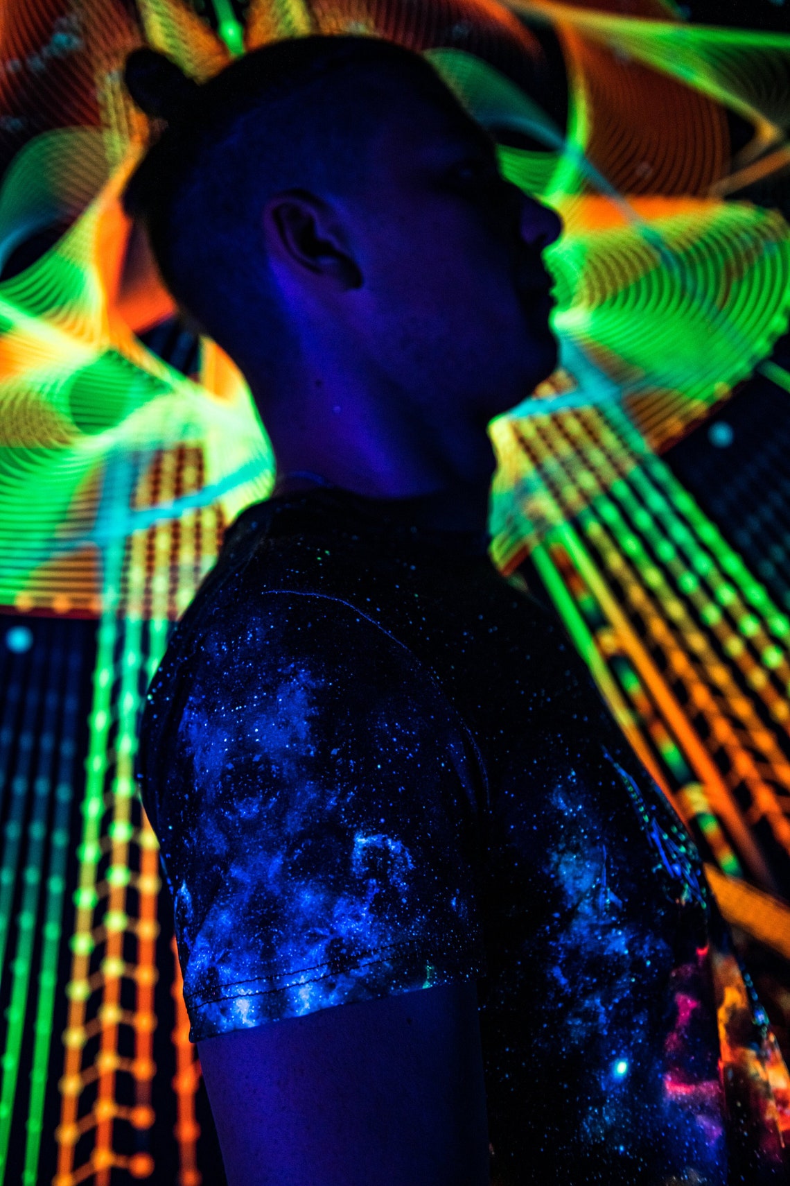Rave T-Shirt Lost Astronaut, UV Active Psychedelic Festival Clothing - Image 4