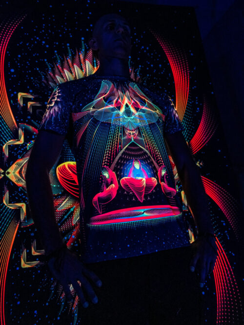 Goa Rave Outfit Star Temple, Psychedelic Full Print UV T-Shirt - Image 4