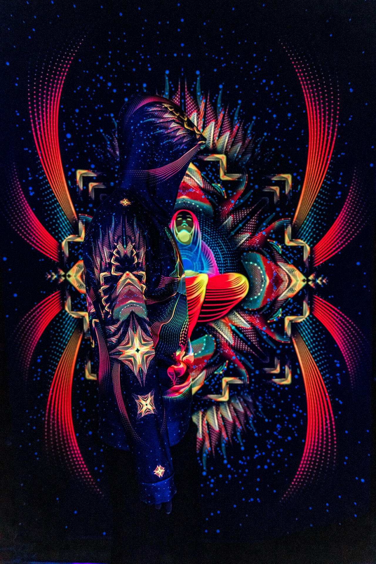 UV Rave T-Shirt Star Temple, Psychedelic Festival Outfit, Full Print Hoodie - Image 4
