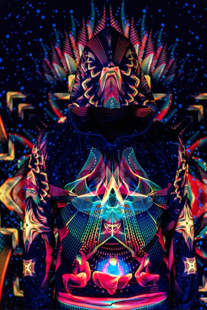 UV Rave T-Shirt Star Temple, Psychedelic Festival Outfit, Full Print Hoodie