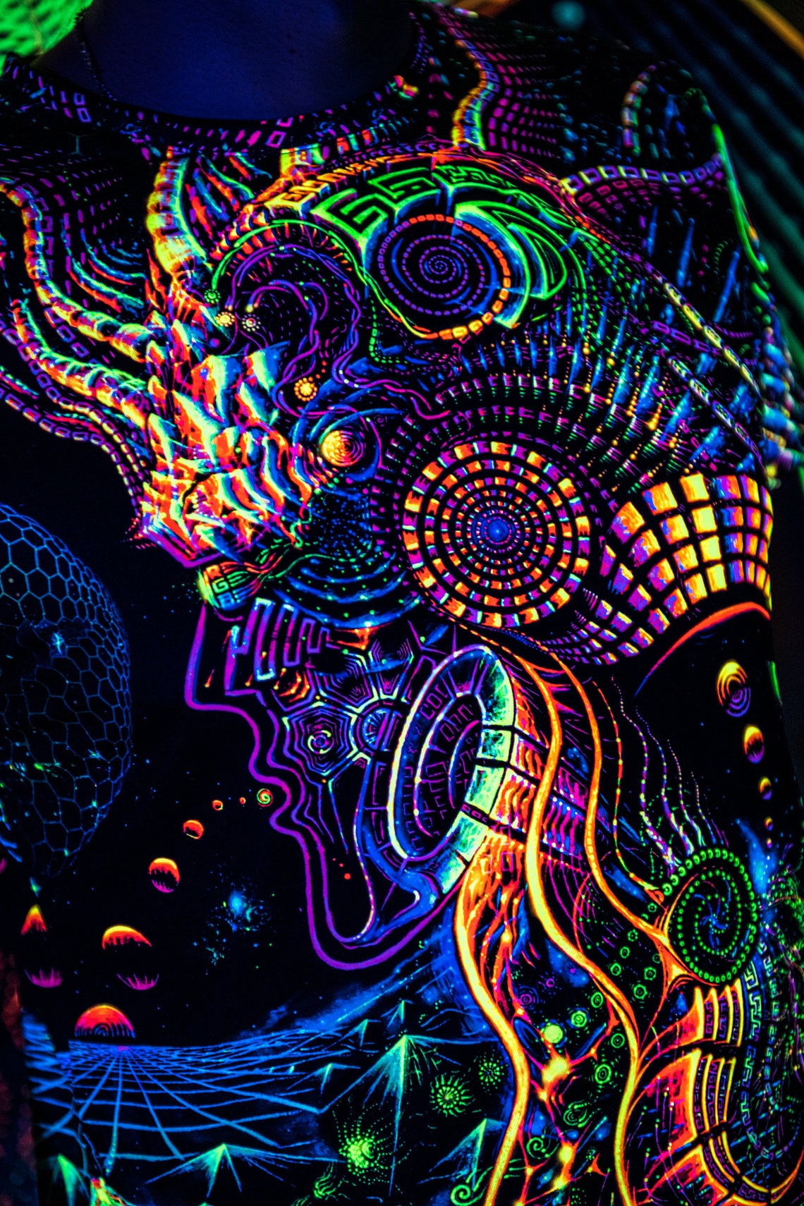 UV Rave Clothing Fluororunner, Festival Outfit, Psychedelic Full Print - Image 4