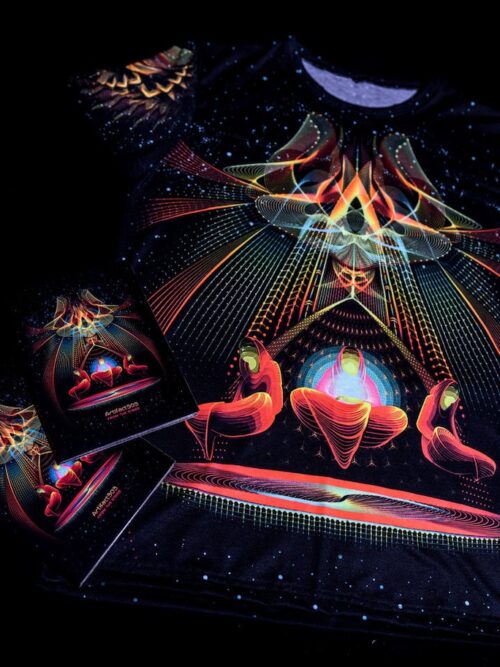 Goa Rave Outfit Star Temple, Psychedelic Full Print UV T-Shirt - Image 5