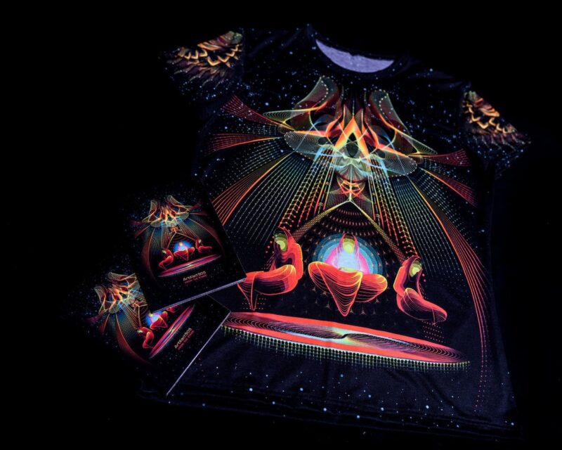 Goa Rave Outfit Star Temple, Psychedelic Full Print UV T-Shirt - Image 5