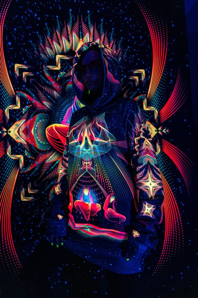 UV Rave T-Shirt Star Temple, Psychedelic Festival Outfit, Full Print Hoodie