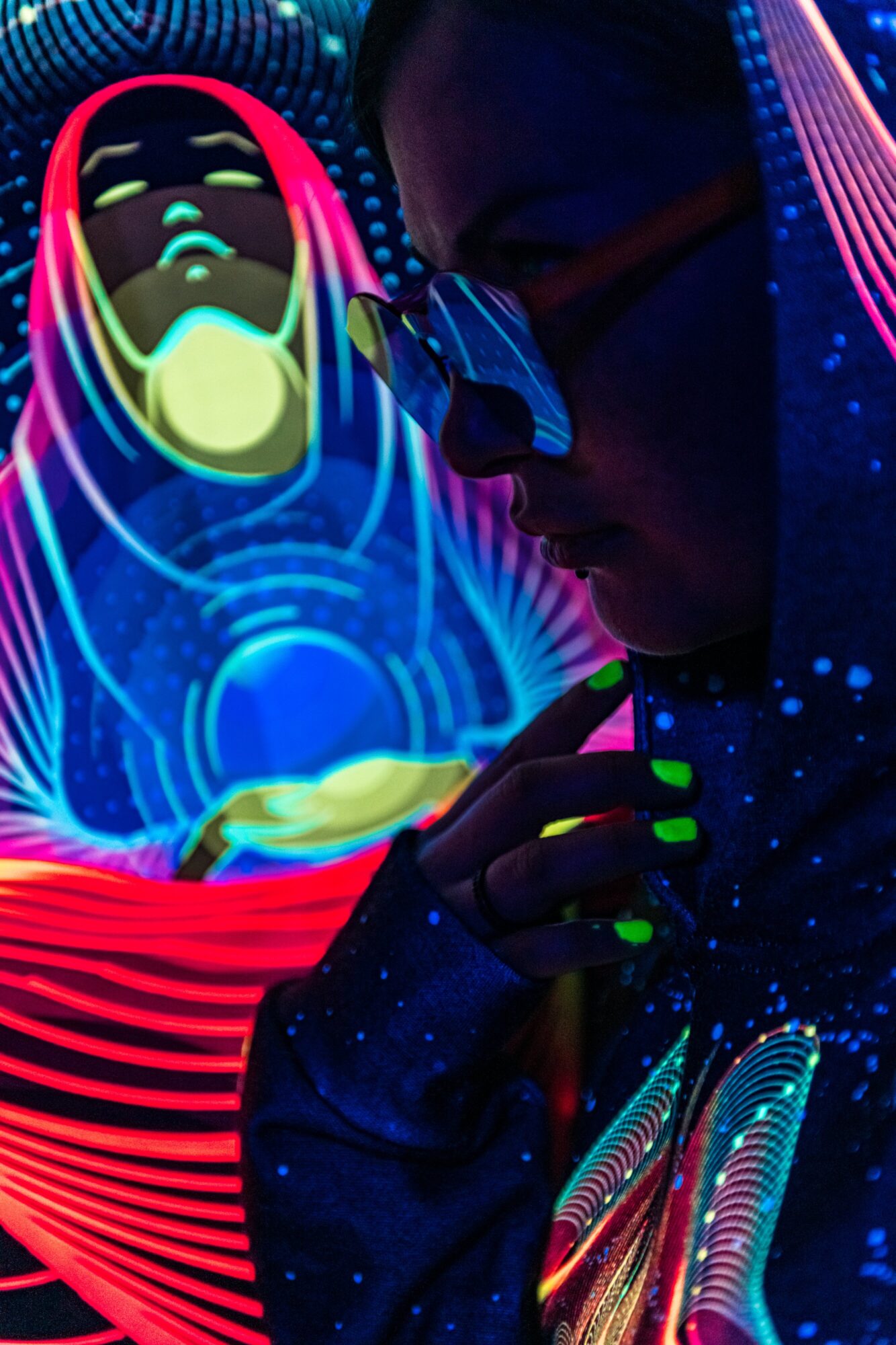 UV Rave T-Shirt Star Temple, Psychedelic Festival Outfit, Full Print Hoodie