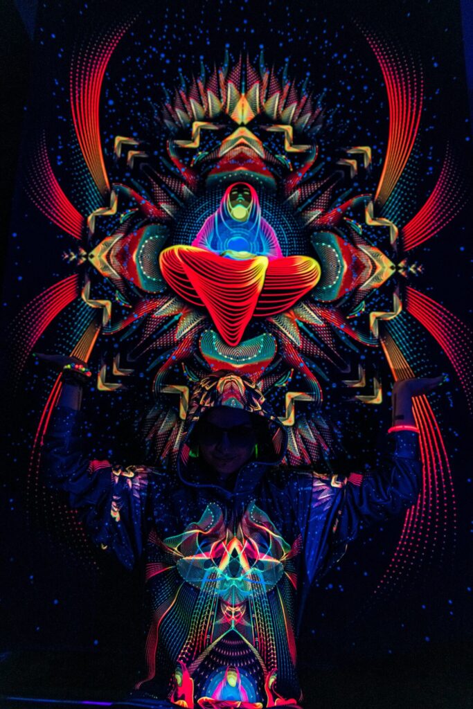 UV Rave T-Shirt Star Temple, Psychedelic Festival Outfit, Full Print Hoodie