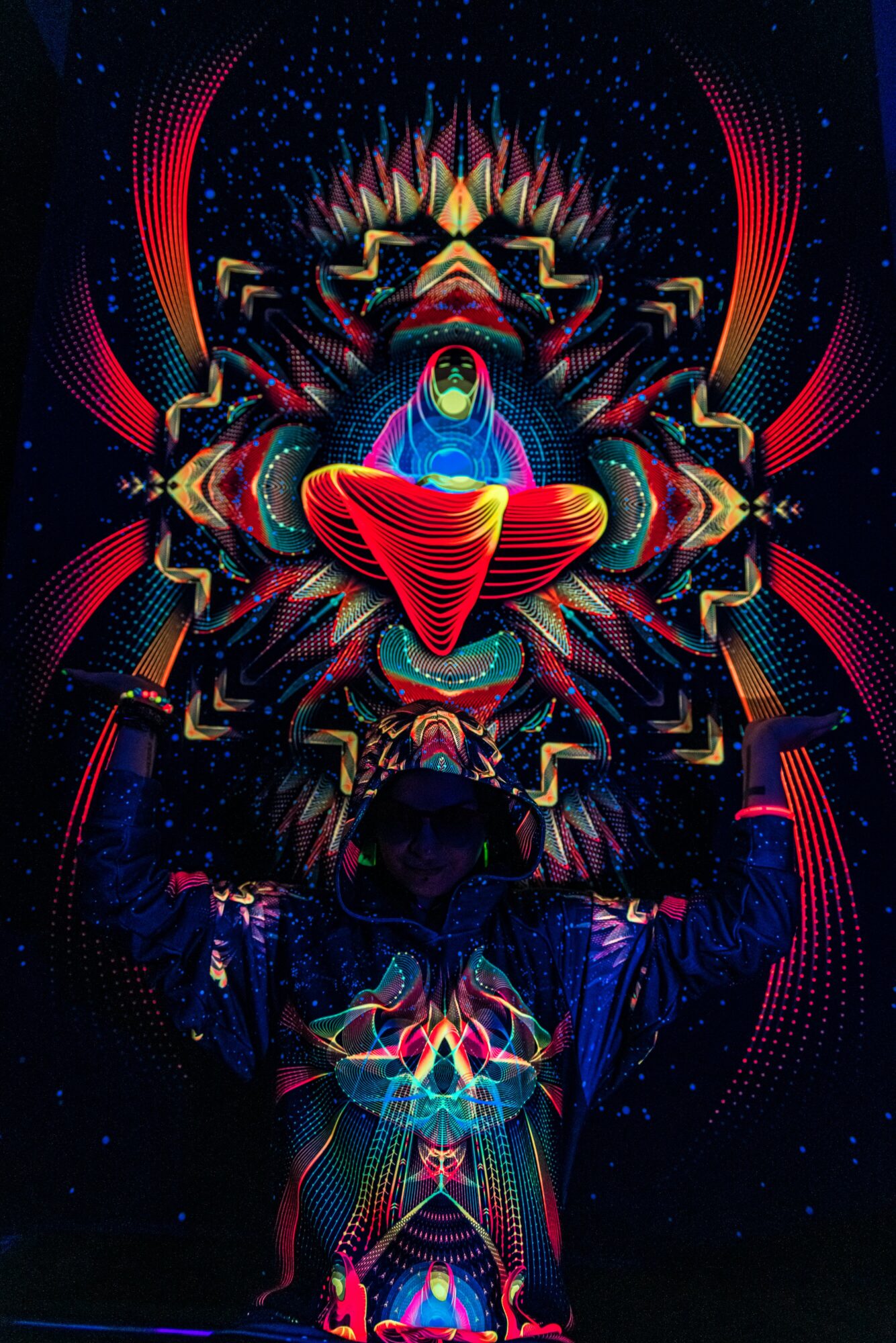 UV Rave T-Shirt Star Temple, Psychedelic Festival Outfit, Full Print Hoodie