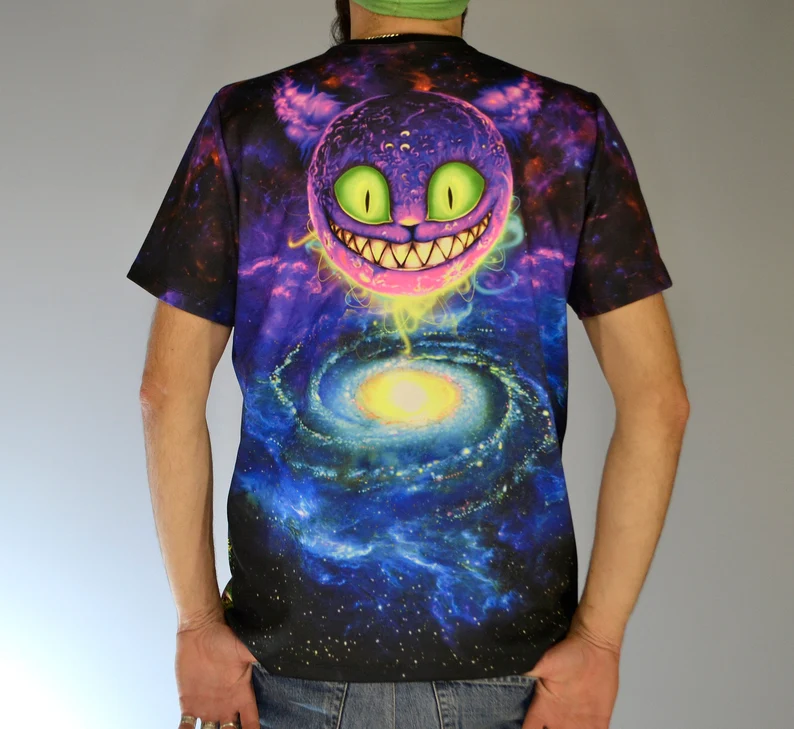 Psychedelic Rave Clothes Alice in Wonderland, UV Active Festival T-Shirt