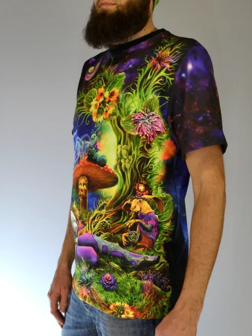 Psychedelic Rave Clothes Alice in Wonderland, UV Active Festival T-Shirt - Image 4