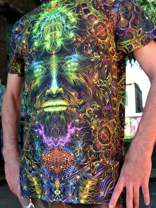 Psychedelic UV Clothing Consciousness of the Universe, Rave Outfit, Full Print Festival T-Shirt - Image 2