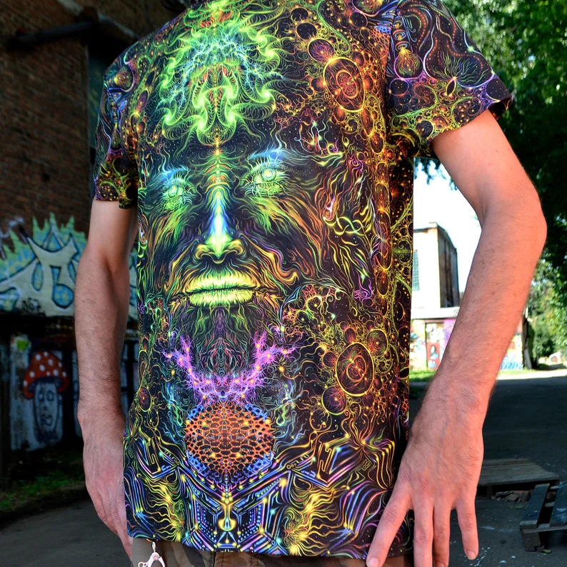 Psychedelic UV Clothing Consciousness of the Universe, Rave Outfit, Full Print Festival T-Shirt
