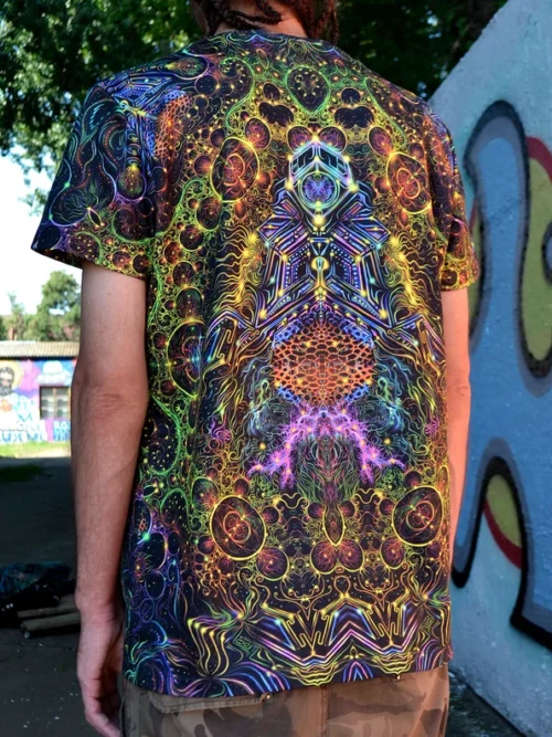 Psychedelic UV Clothing Consciousness of the Universe, Rave Outfit, Full Print Festival T-Shirt - Image 3