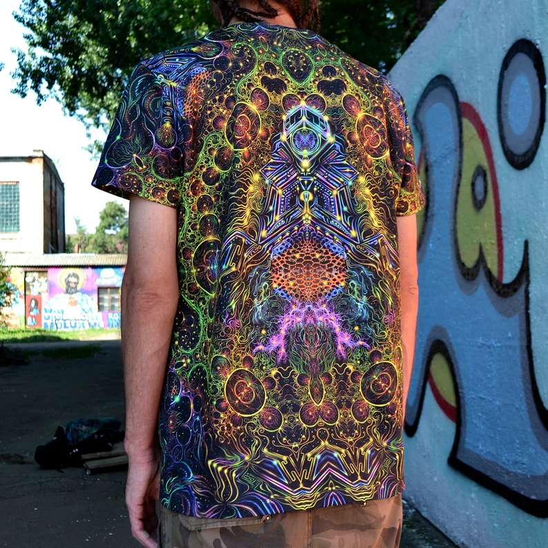 Psychedelic UV Clothing Consciousness of the Universe, Rave Outfit, Full Print Festival T-Shirt