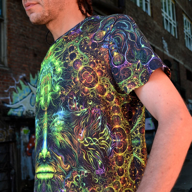 Psychedelic UV Clothing Consciousness of the Universe, Rave Outfit, Full Print Festival T-Shirt