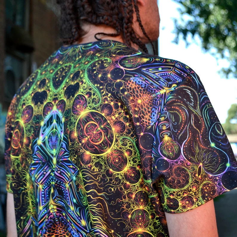 Psychedelic UV Clothing Consciousness of the Universe, Rave Outfit, Full Print Festival T-Shirt