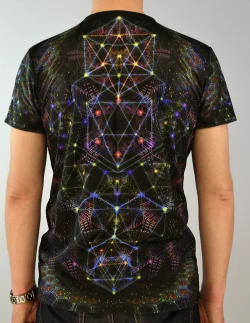 UV Rave T-Shirt Flower of Life, Psychedelic Festival Outfit, Full Print - Image 2