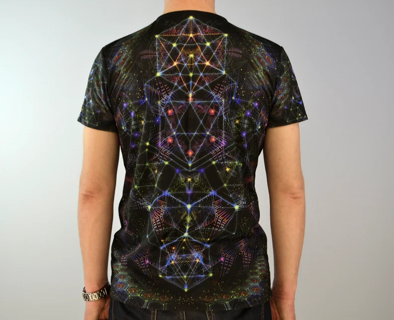 UV Rave T-Shirt Flower of Life, Psychedelic Festival Outfit, Full Print