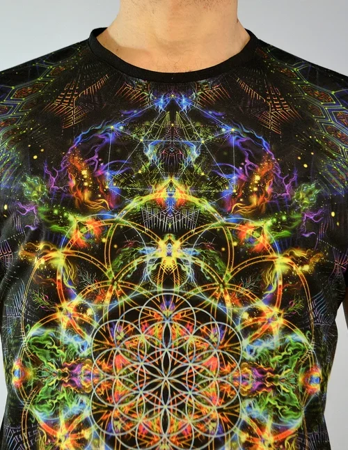 UV Rave T-Shirt Flower of Life, Psychedelic Festival Outfit, Full Print - Image 3